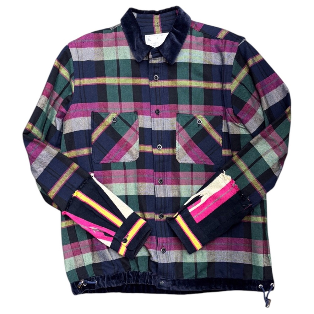 Sacai Check Plaid Flannel Patchwork Button Down Shirt Mns Sz 3